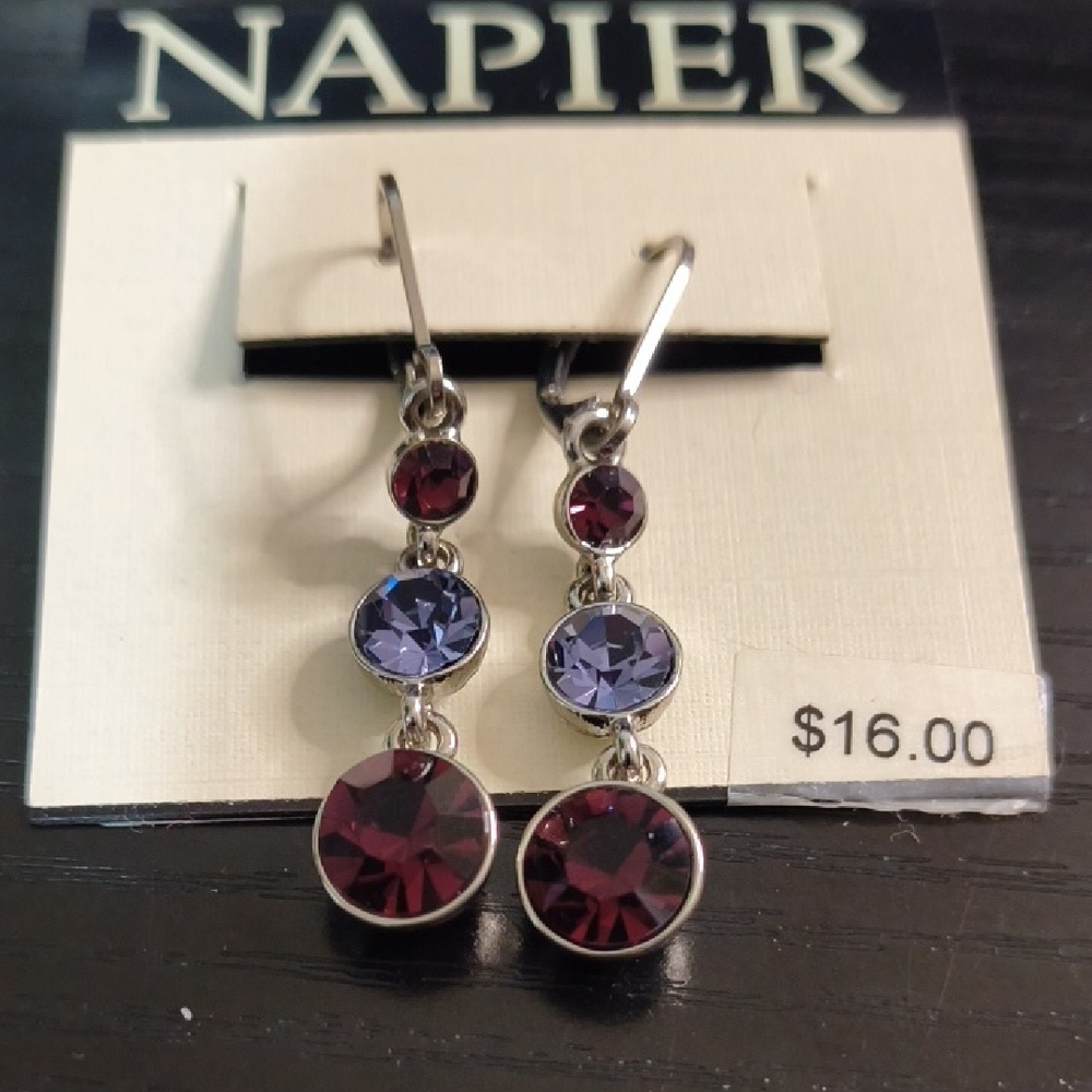 Napier Burgundy and Purple Crystal Drop Earrings